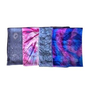 Four Narrow Handpainted Silk Scarves Tie Dye Multicolor